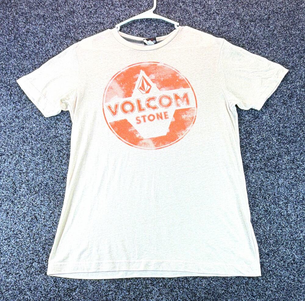 Volcom Men's Beige Stone Logo Graphic Crew Neck Short Sleeve Cotton Jersey M